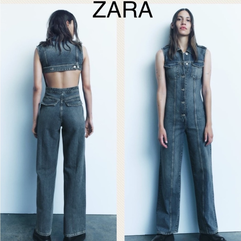 ZARA denim jumpsuit with back cutout size extra small